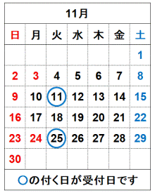 令和7年11月の受付日です。