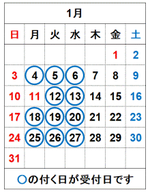 令和9年1月の受付日です。