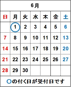 6月の飲料水検査の受付日は1日月曜日です。