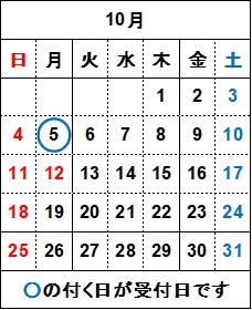 10月の飲料水検査の受付日は5日月曜日です。