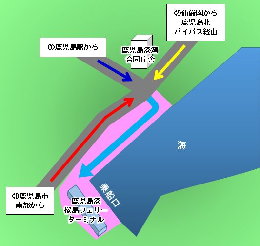 鹿児島港桜島フェリーターミナルへのルート