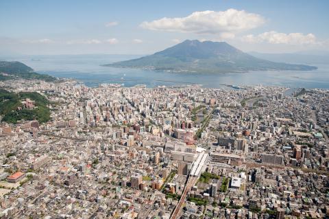 鹿児島市上空からの写真